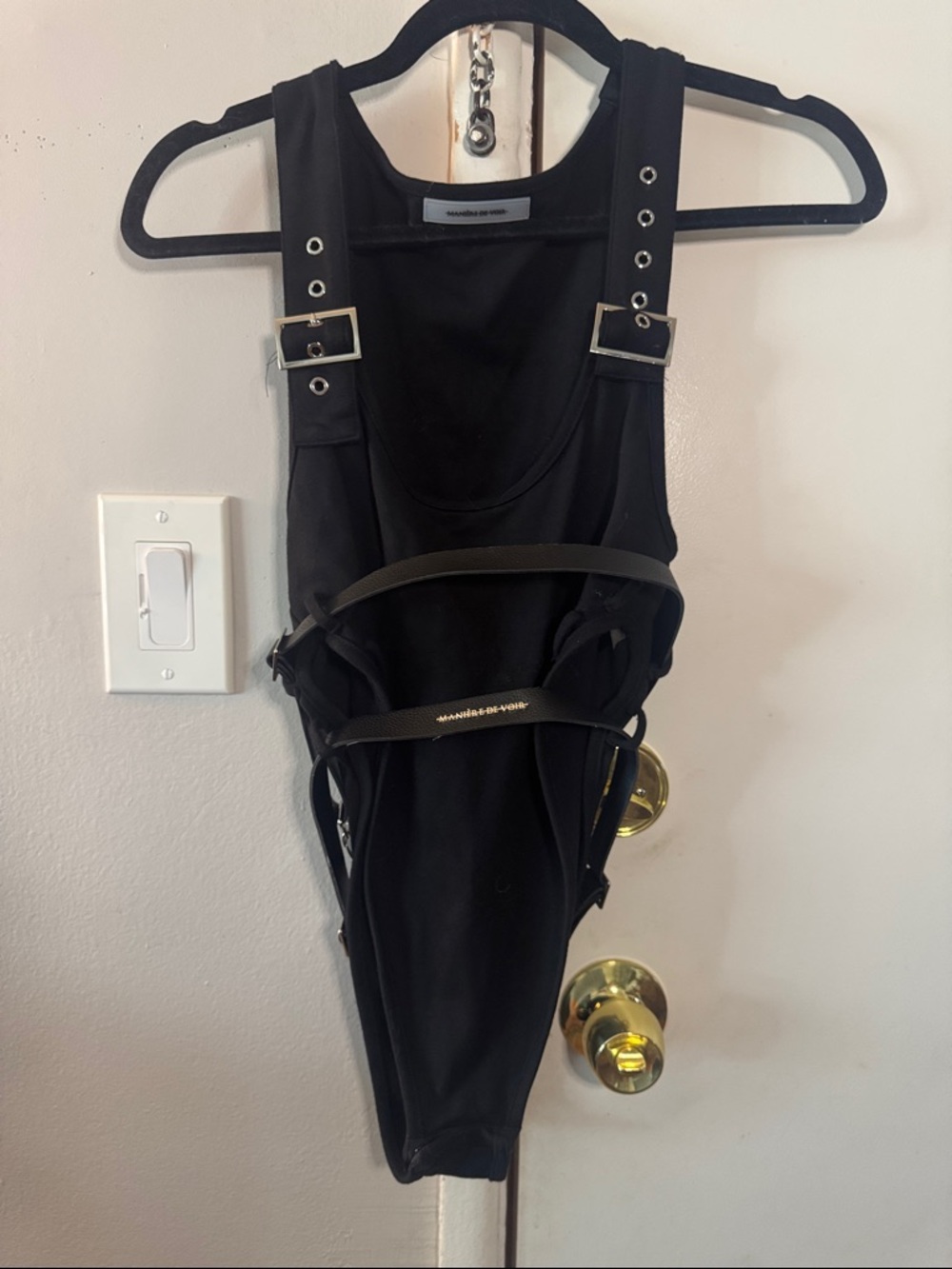Manière De Voir Black Strappy Harness Bodysuit
